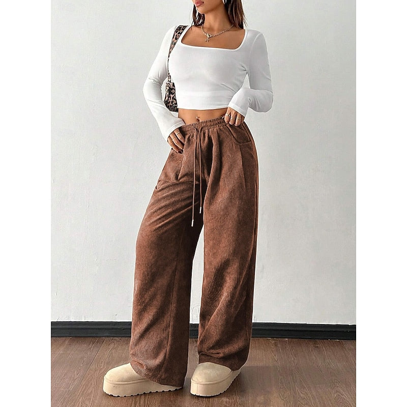 Marisette | Women's Wide-Leg Corduroy Trousers with Drawstring