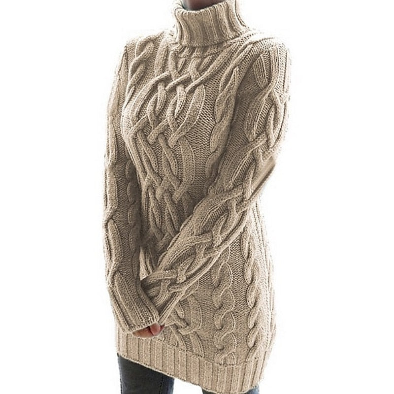 Wilhelmina | Women's Cable Knit Turtleneck Mini Sweater Dress