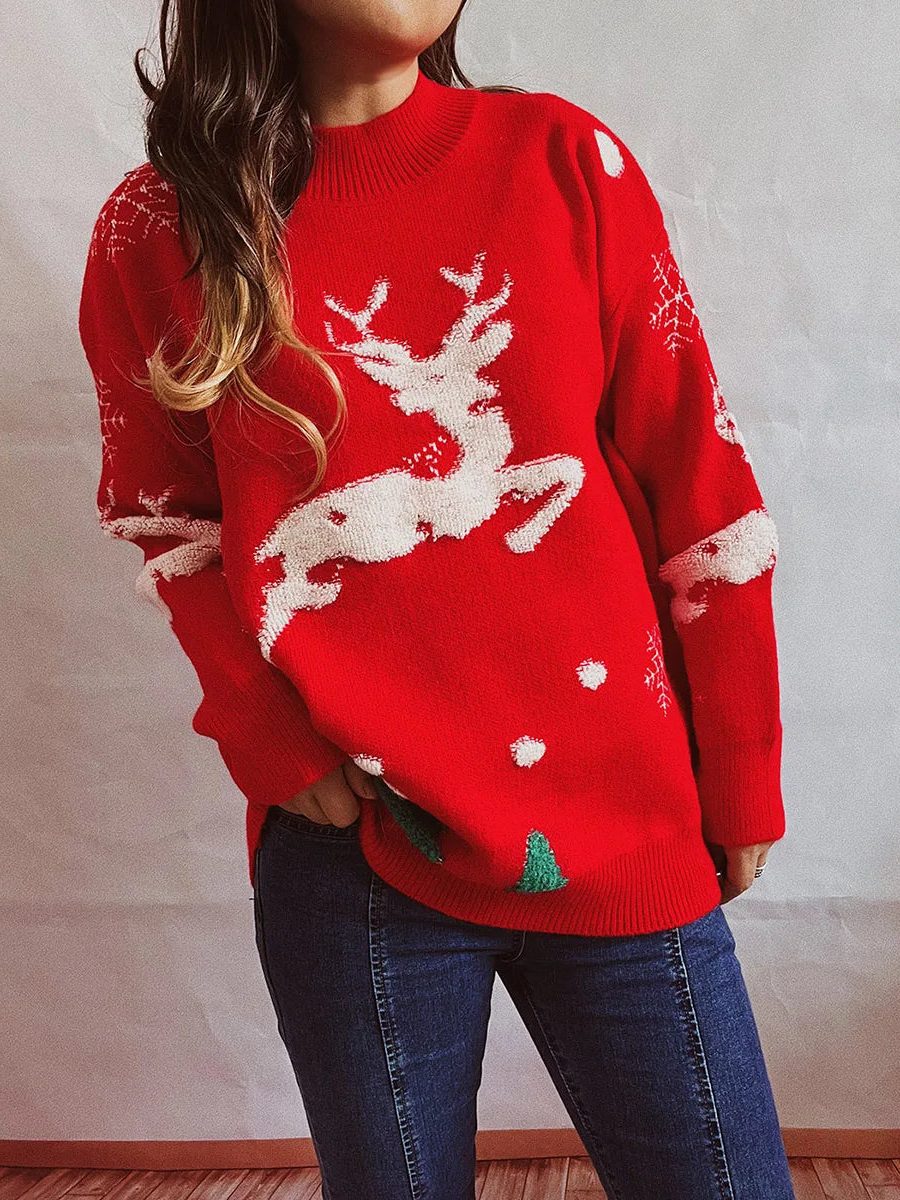 Maeve | Women’s Christmas Reindeer Mock Neck Sweater