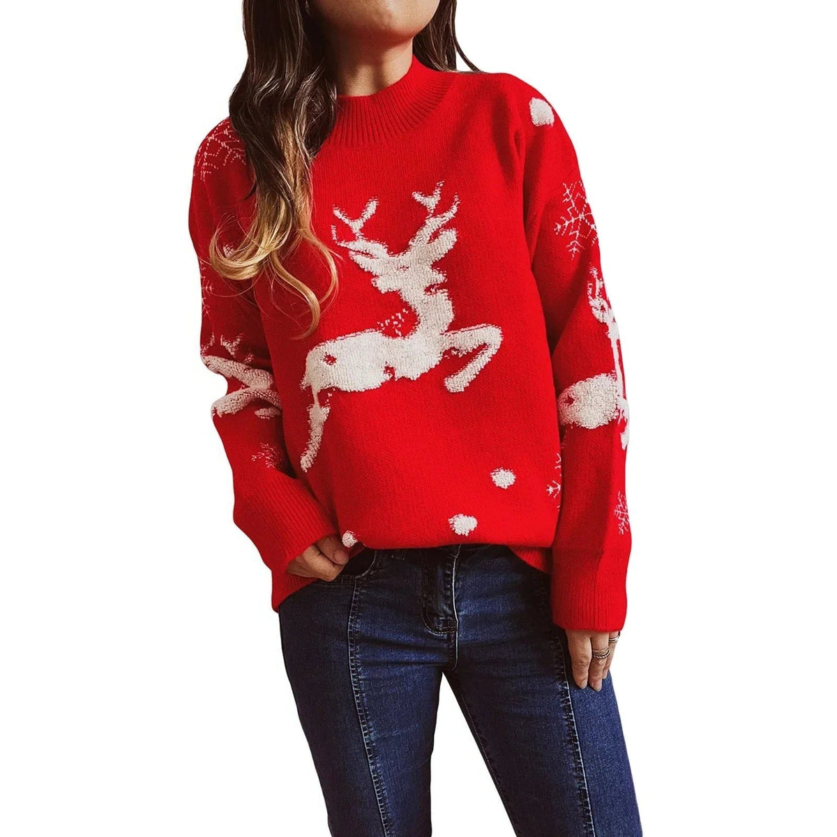 Maeve | Women’s Christmas Reindeer Mock Neck Sweater