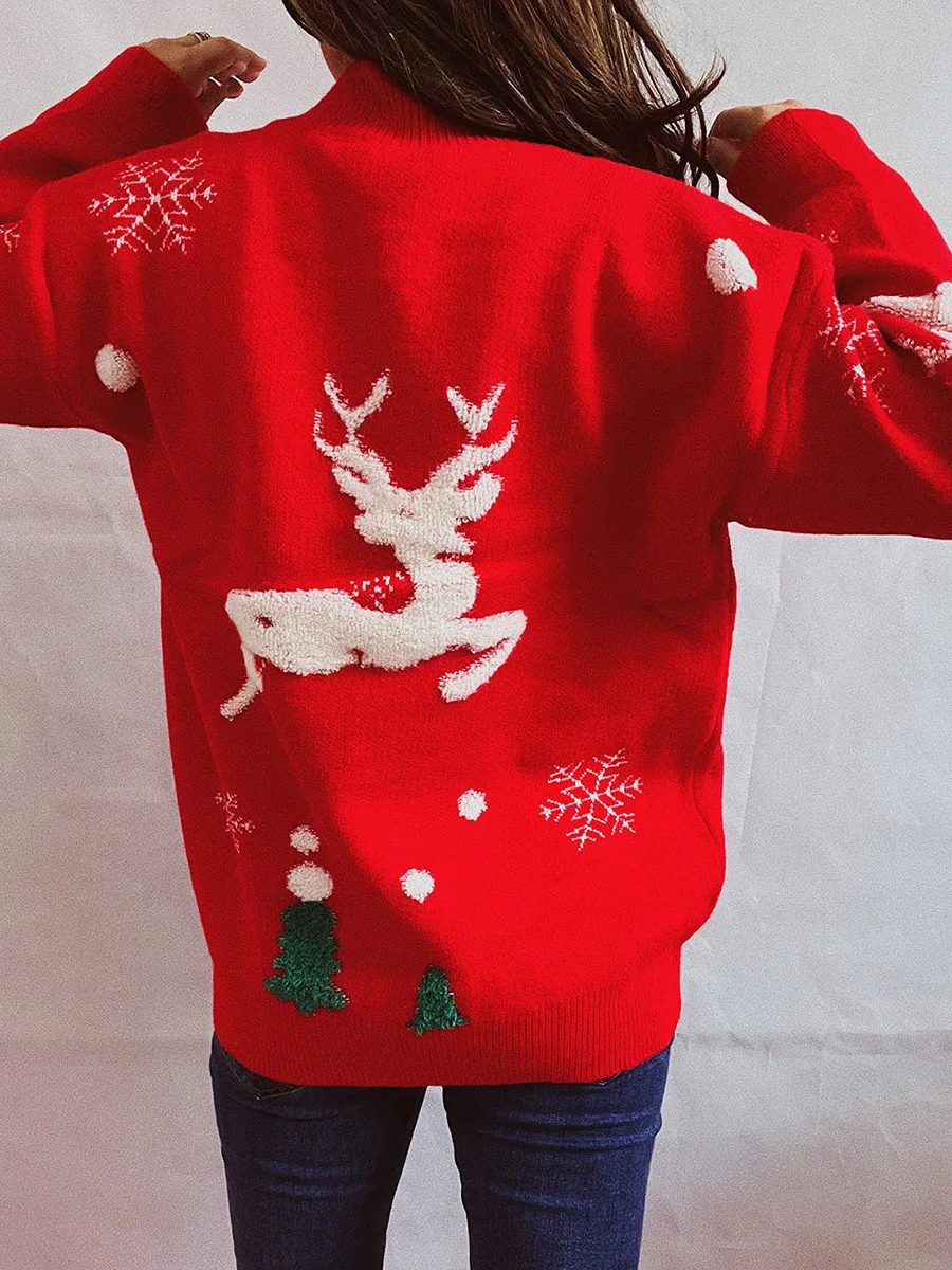 Maeve | Women’s Christmas Reindeer Mock Neck Sweater