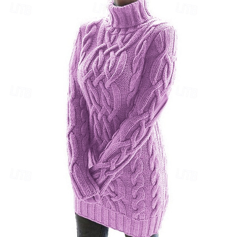 Wilhelmina | Women's Cable Knit Turtleneck Mini Sweater Dress