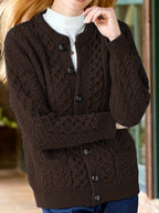Ysabeau | Women's Chunky Cable Knit Crew Neck Cardigan with Pockets
