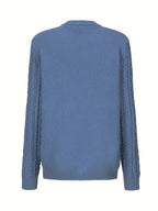 Ysabeau | Women's Chunky Cable Knit Crew Neck Cardigan with Pockets