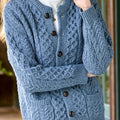 Ysabeau | Women's Chunky Cable Knit Crew Neck Cardigan with Pockets