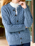 Ysabeau | Women's Chunky Cable Knit Crew Neck Cardigan with Pockets