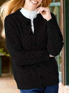 Ysabeau | Women's Chunky Cable Knit Crew Neck Cardigan with Pockets