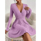 Beatrix | Women's Surplice V-Neck Ribbed Knit A-Line Dress