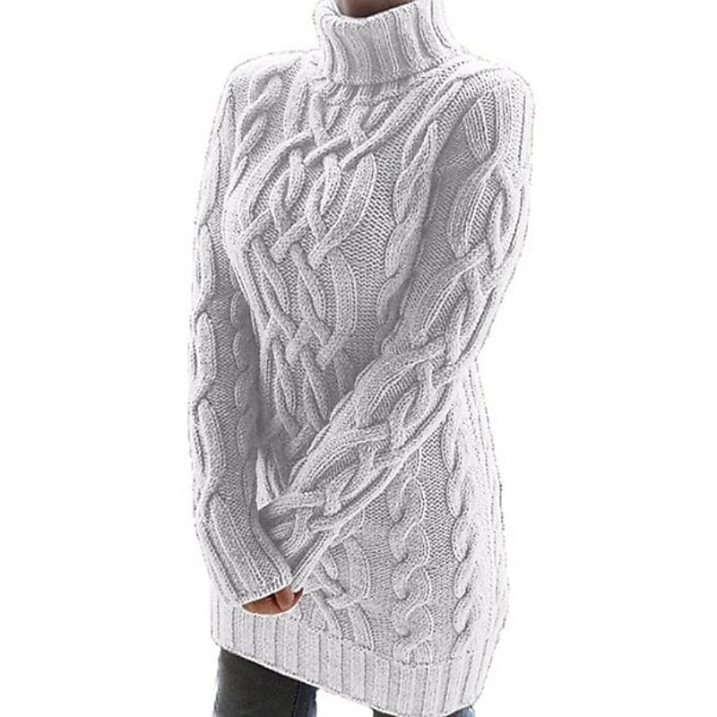 Wilhelmina | Women's Cable Knit Turtleneck Mini Sweater Dress