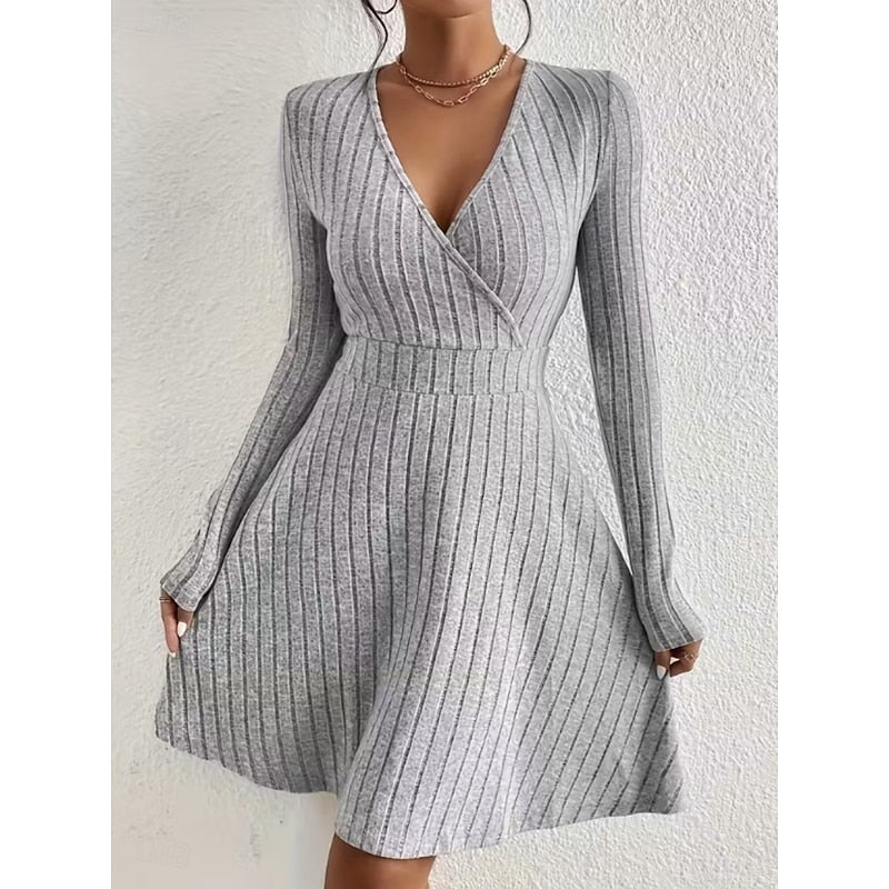 Beatrix | Women's Surplice V-Neck Ribbed Knit A-Line Dress